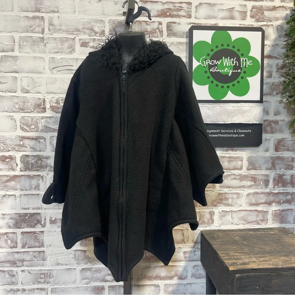 Halloween Bat costume Black Faux Fur Trim Poncho